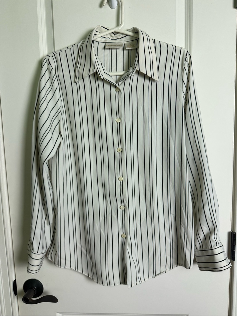Women's White Button-Down Shirt with Black Pinstripes